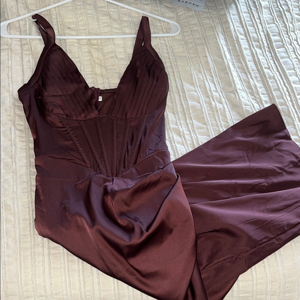 Elegant Brown Satin Dress